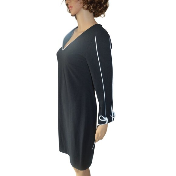 New Calvin Klein Back White Bow Trim V Neck Sheath Dress Women Size 10 Whimsygot - Picture 4 of 9